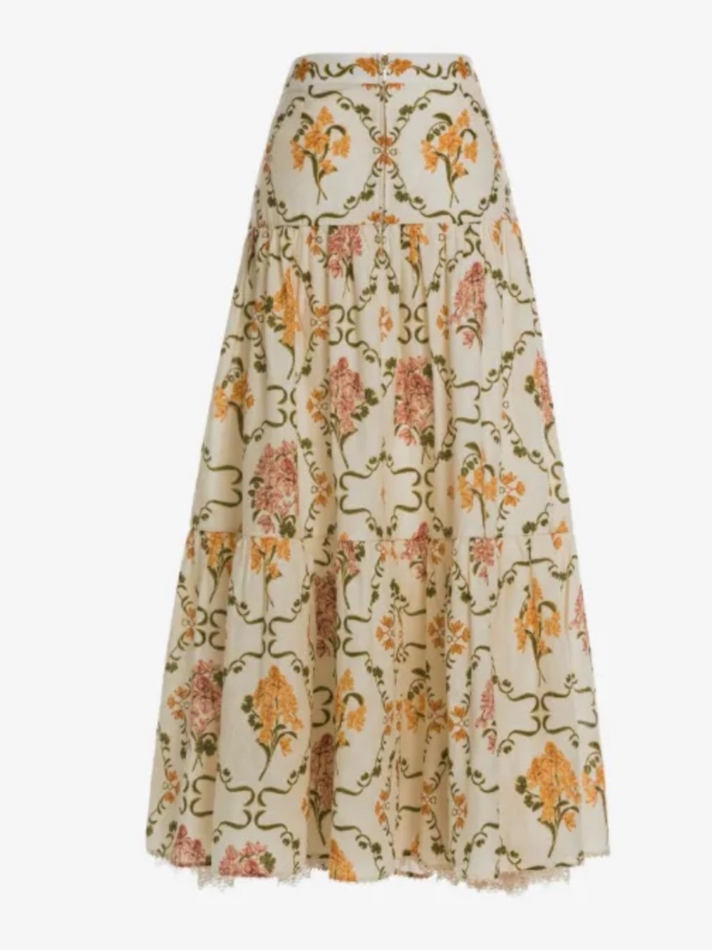 Agua by Agua Bendita Floral Tiered Maxi Skirt - Cream, Yellow, Pink
